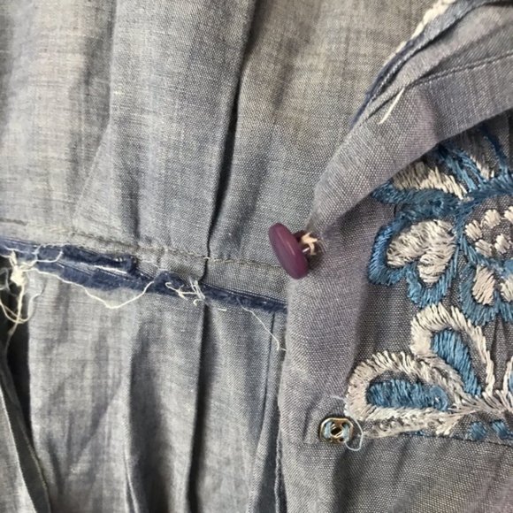 Vintage 1950s Embroidered Shirt Dress Chambray L - Picture 7 of 9
